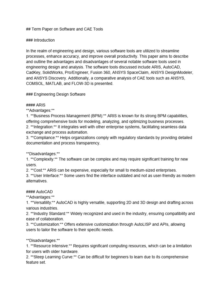 ## Term Paper On Software and CAE Tools | PDF | Simulation | Usability