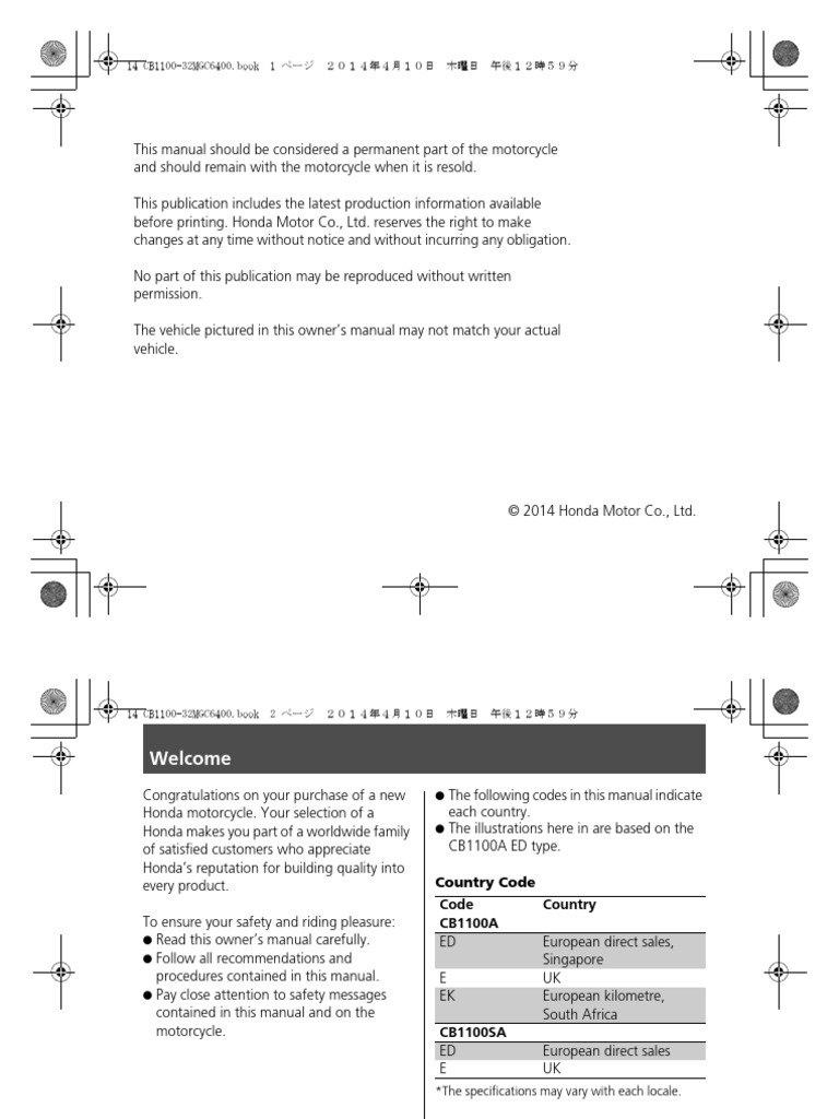 CB1100 Owner's Manual | PDF | Anti Lock Braking System | Fuel