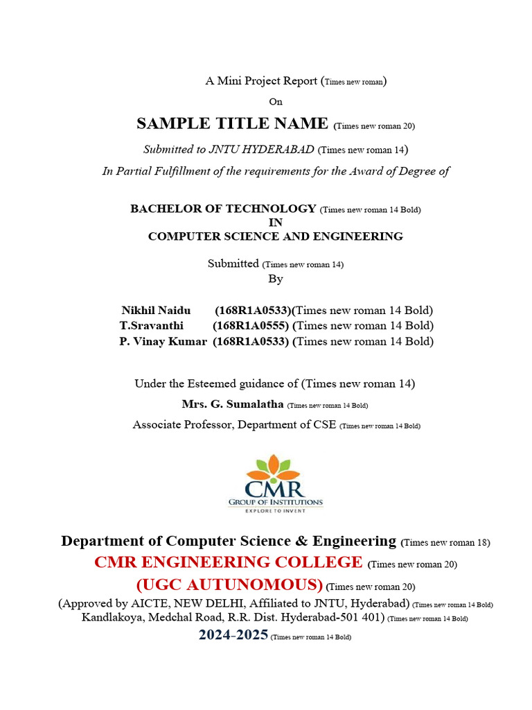 Mini Project Report for B.Tech CSE | PDF | Educational Stages | Career ...