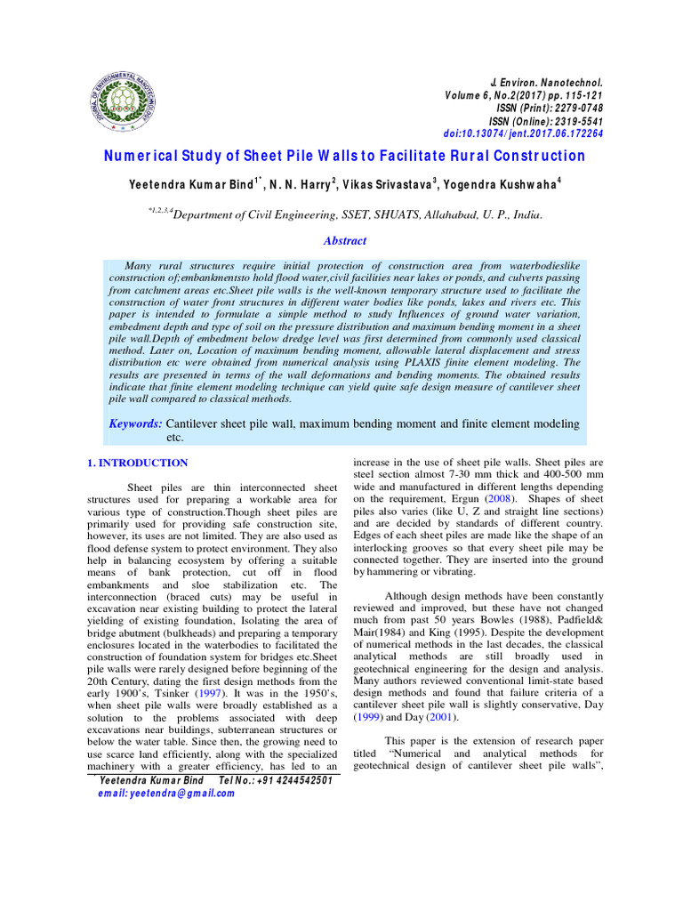 Numerical Analysis of Sheet Pile Walls | PDF | Deep Foundation | Bending