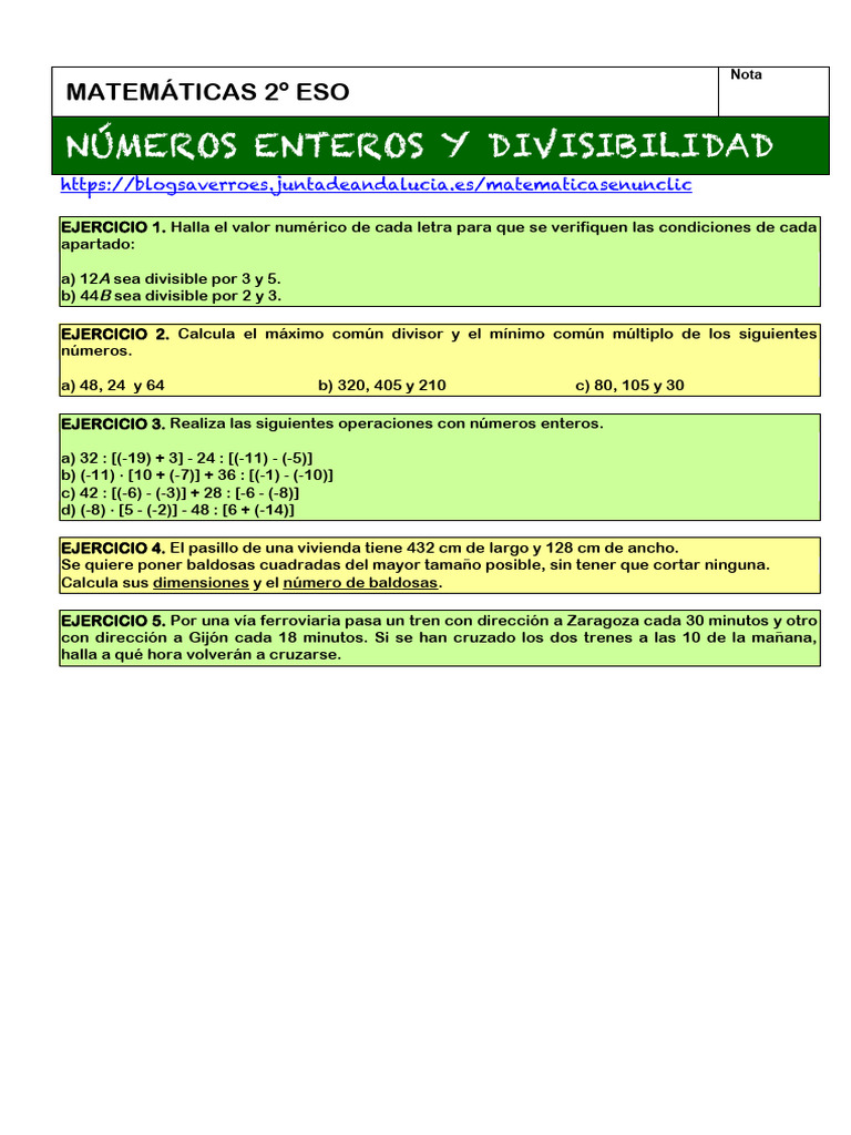 Ejercicios de Números Enteros y Divisibilidad | PDF | Matemática ...