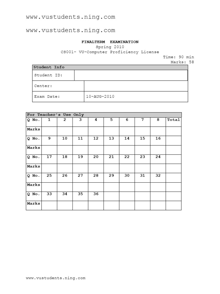 CS001 Computer Proficiency Final Exam | PDF | Control Key | Computer ...
