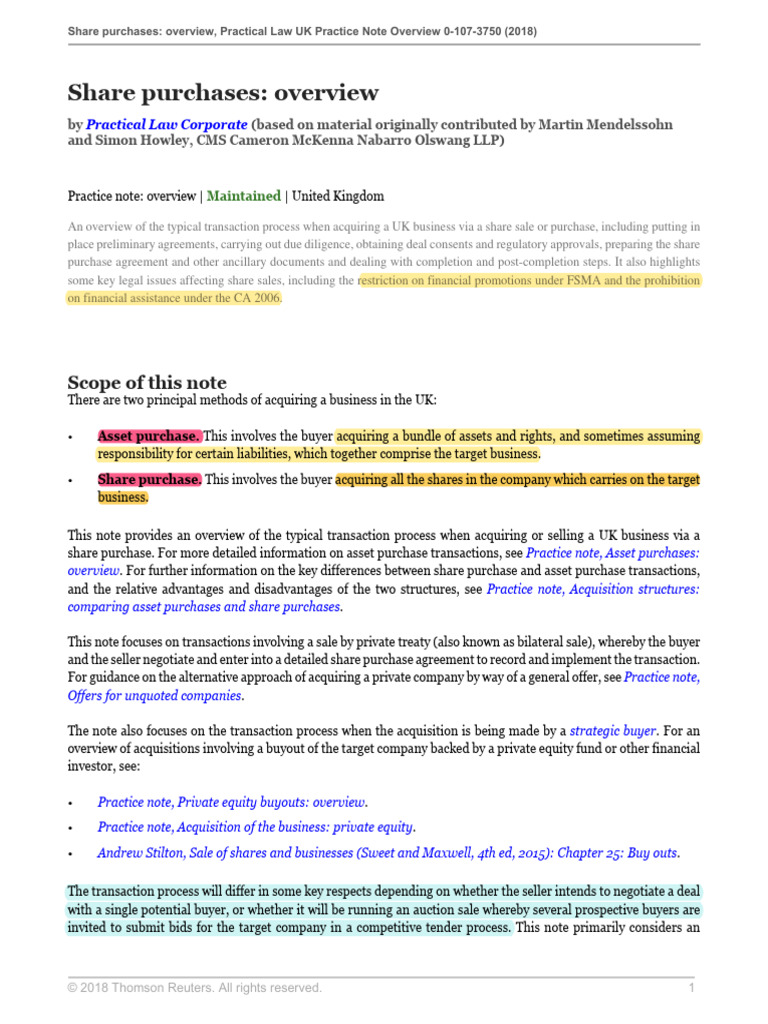 Share Purchase Process Overview | PDF | Mergers And Acquisitions | Due ...
