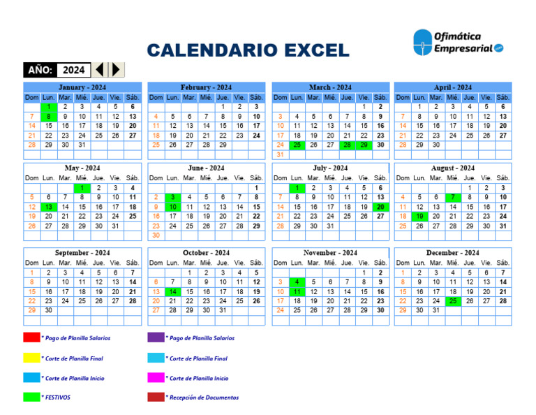 Calendario Excel 2024 Gratis | PDF