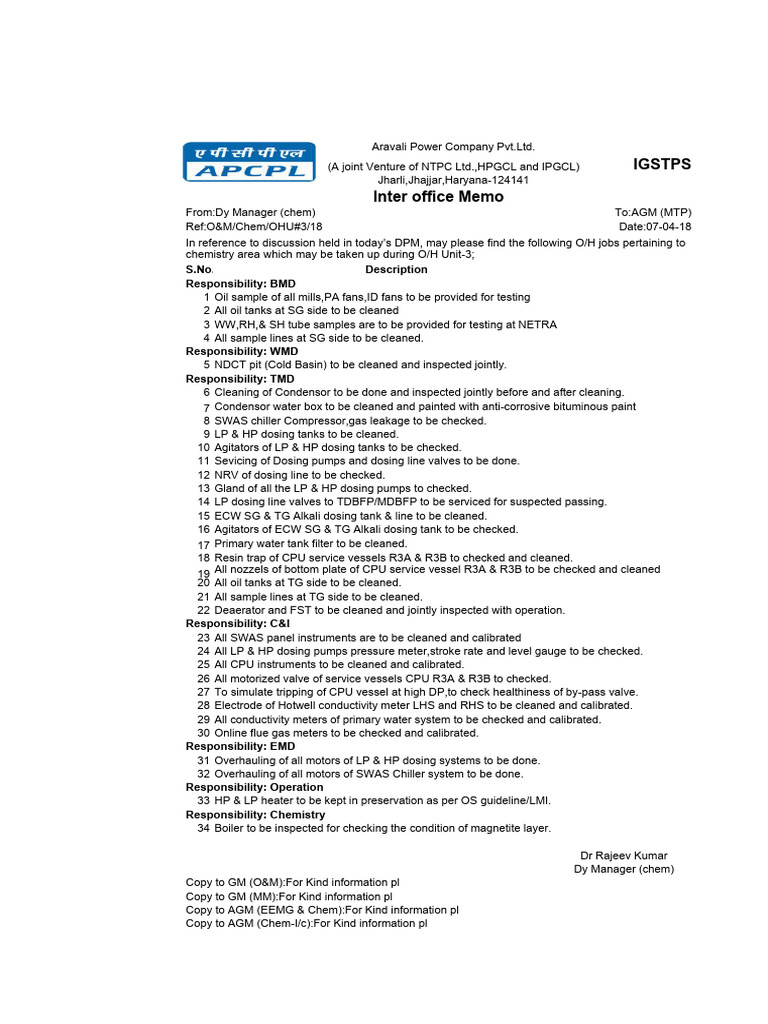 IOM Overhauling U#3 | PDF | Industrial Processes | Energy Technology
