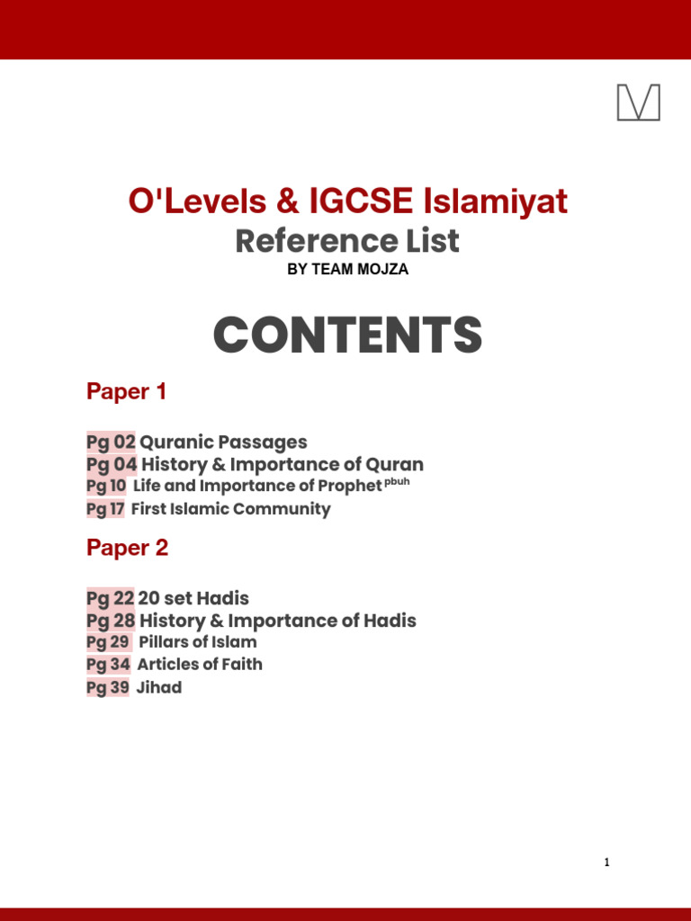 O'Levels IGCSE Islamiyat Guide | PDF | Prophets And Messengers In Islam ...