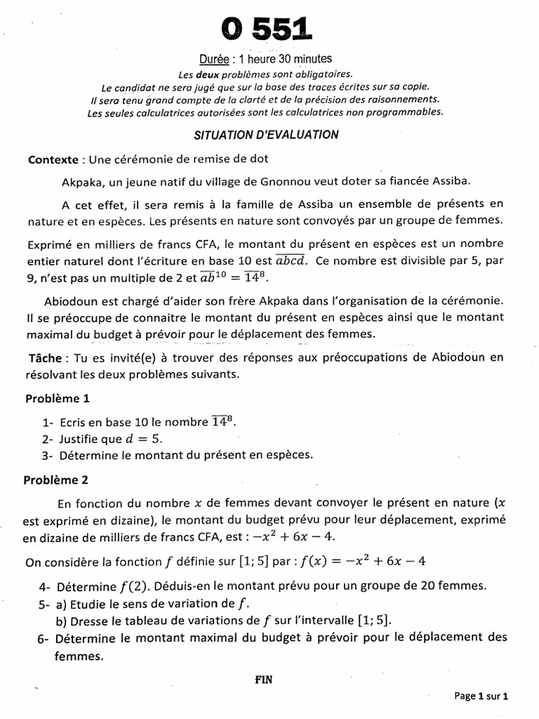 Maths A1 Bac 2024 | PDF