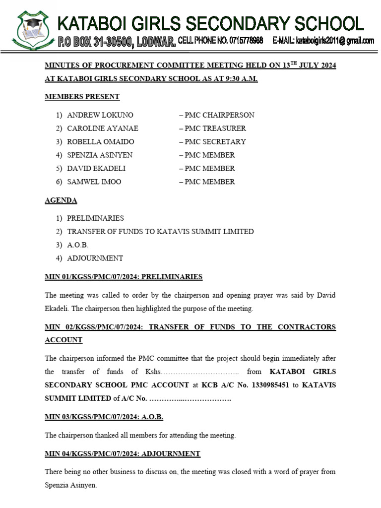 Procurement Committee Meeting Minutes | PDF