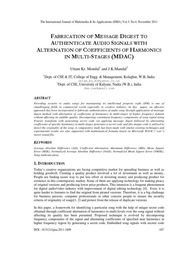 Fabrication of Message Digest To Authenticate Audio Signals With ...