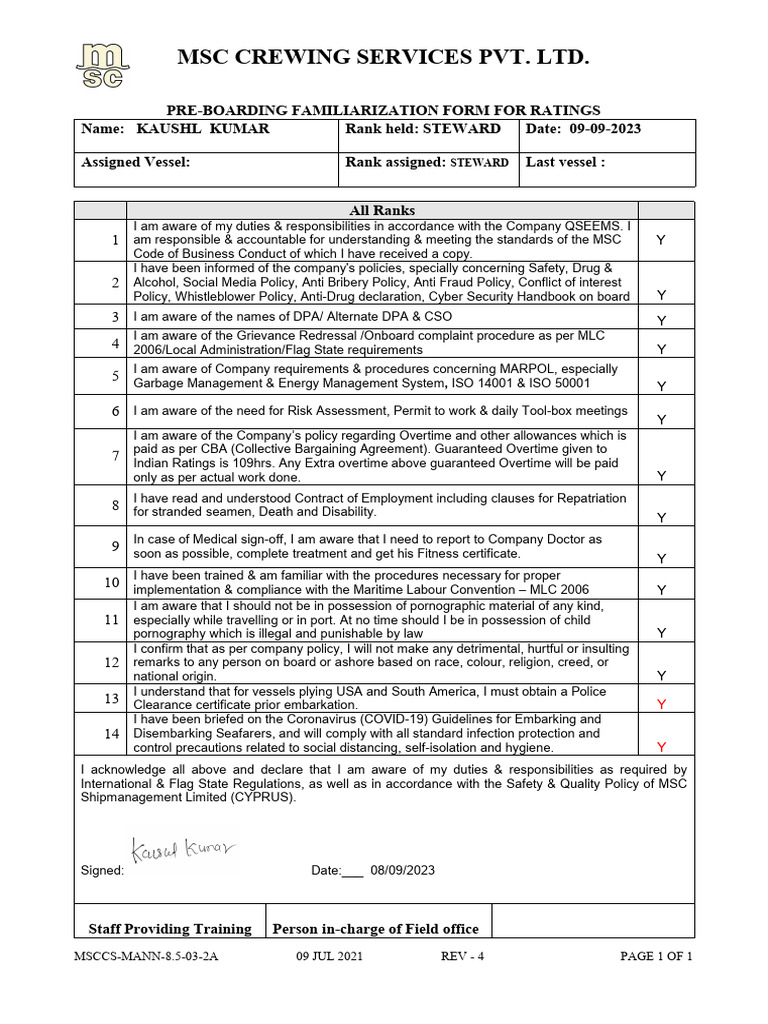 Pre-Boarding Familiarization for Stewards | PDF | Justice | Crime ...