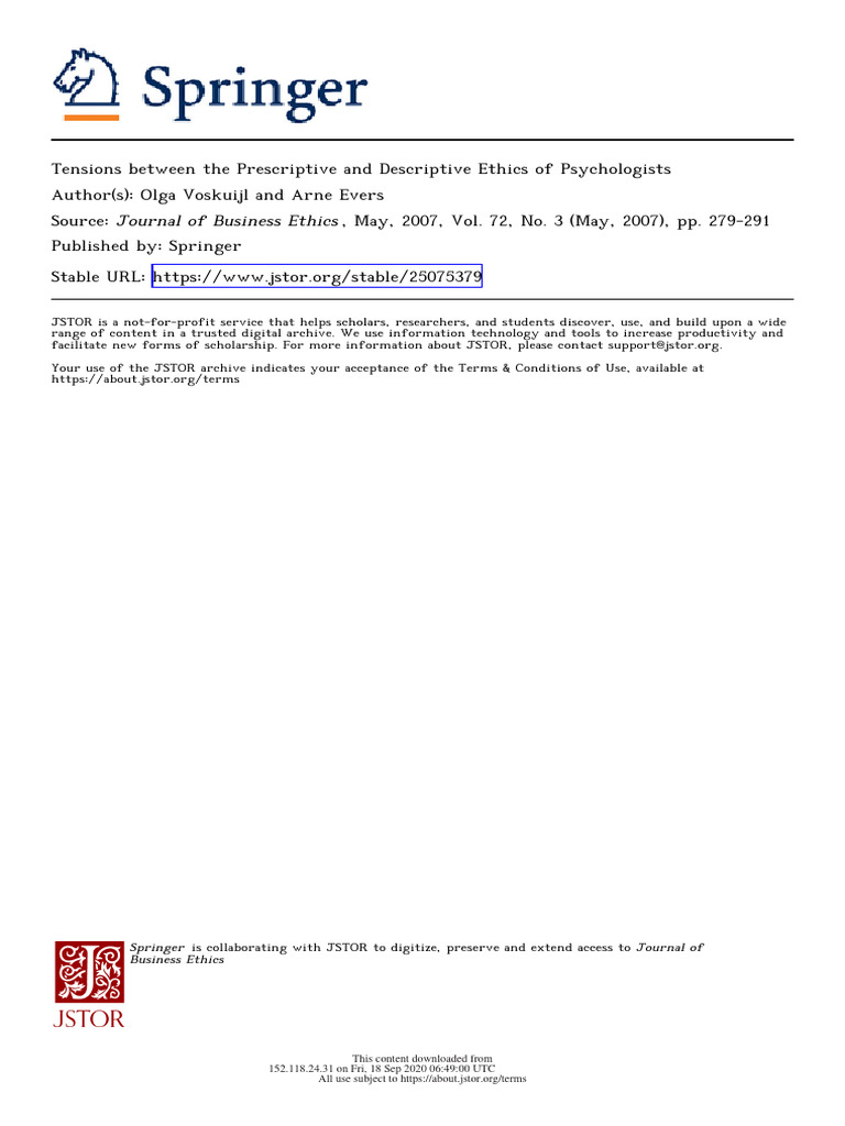 Tensions between the prescriptive and descriptive ethics of