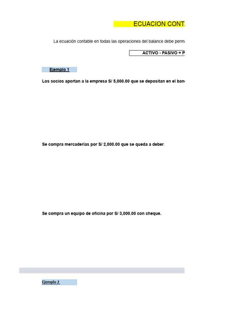 Ejercicios Ecuacion Contable - Partida Doble | PDF | Pagos | Bancos