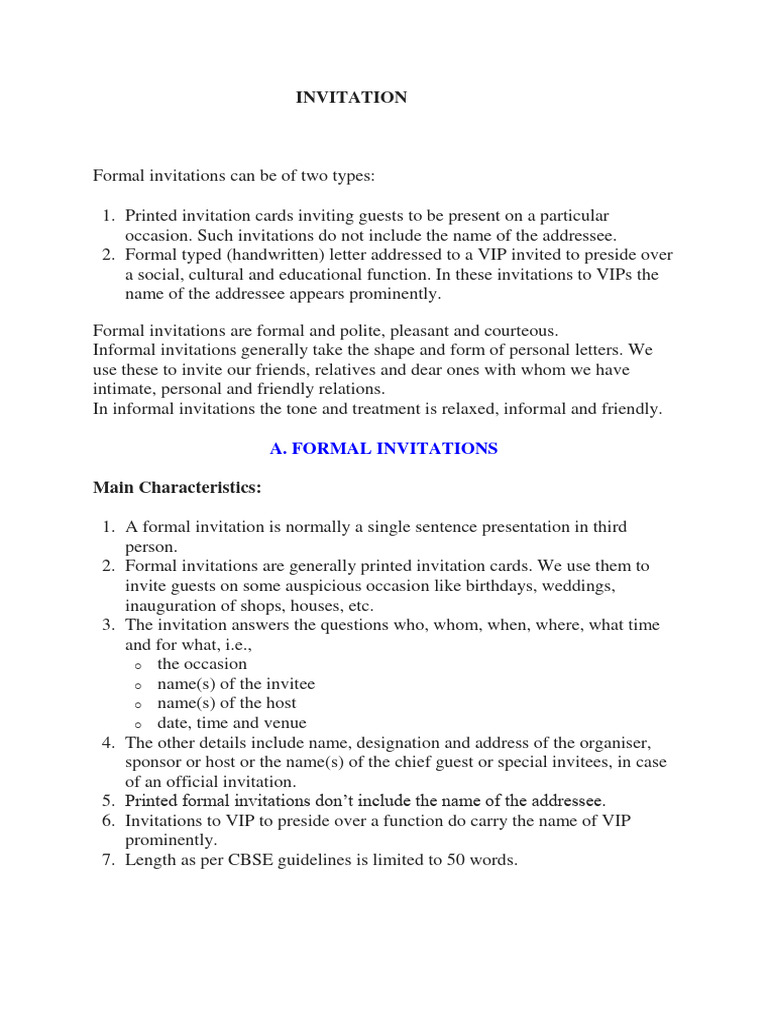 Formal Invitation Guidelines for Class 12 | PDF