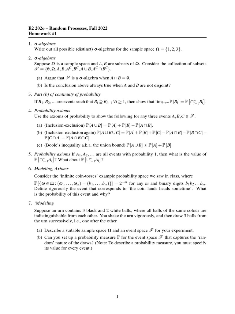 E2 202o Random Process-HW1 | PDF