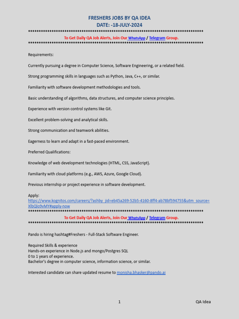 Freshers Job Opportunities in Tech | PDF | Computing | Software Engineering