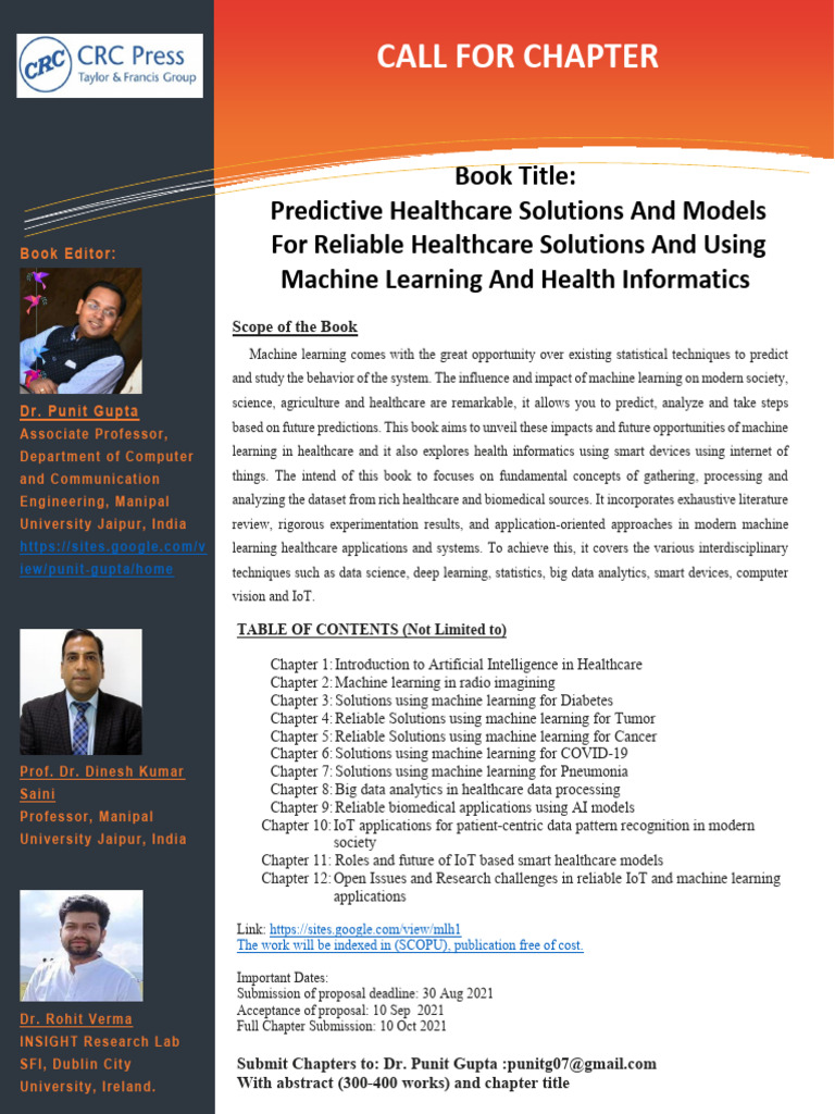 Call for Chapters on ML in Healthcare | PDF | Machine Learning ...