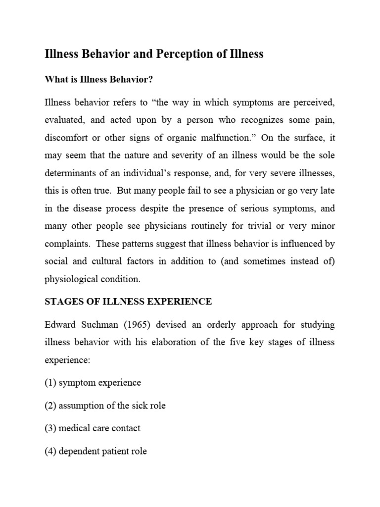 Understanding Illness Behavior Dynamics | PDF | Health Care ...