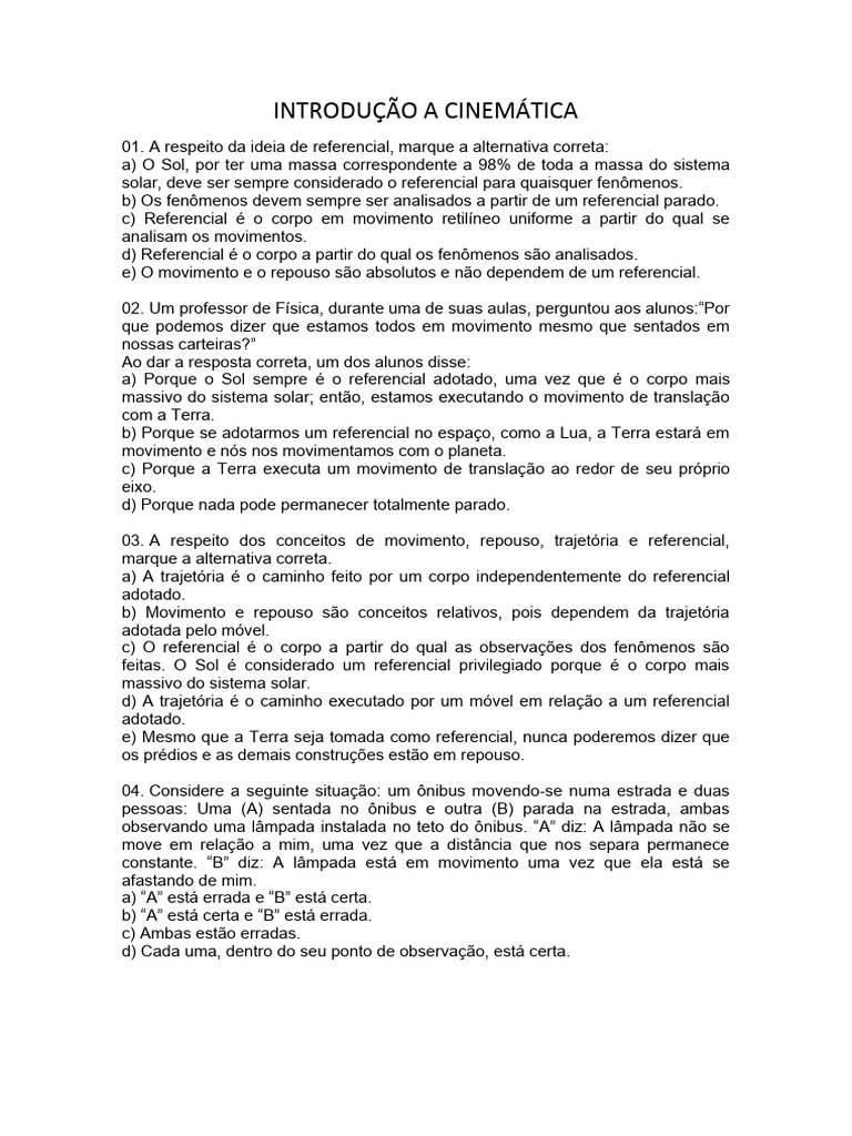 Introdução A Cinemática | PDF | Velocidade | Trajetória