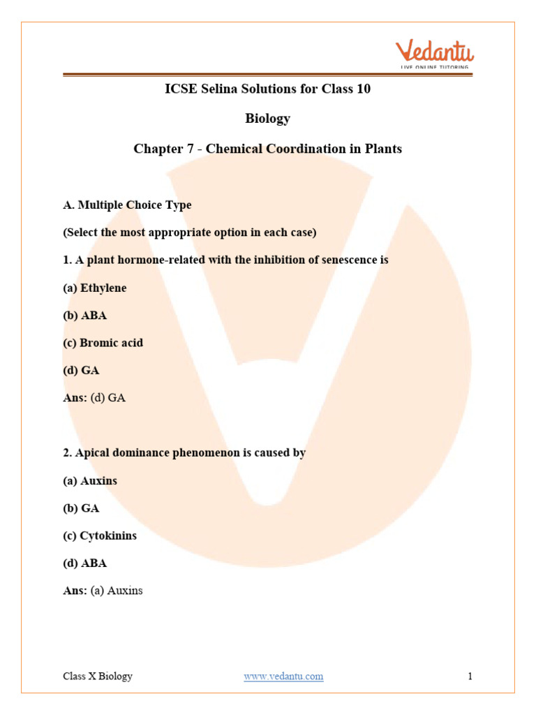Chemical Coordination in Plants | PDF | Plant Hormone | Auxin