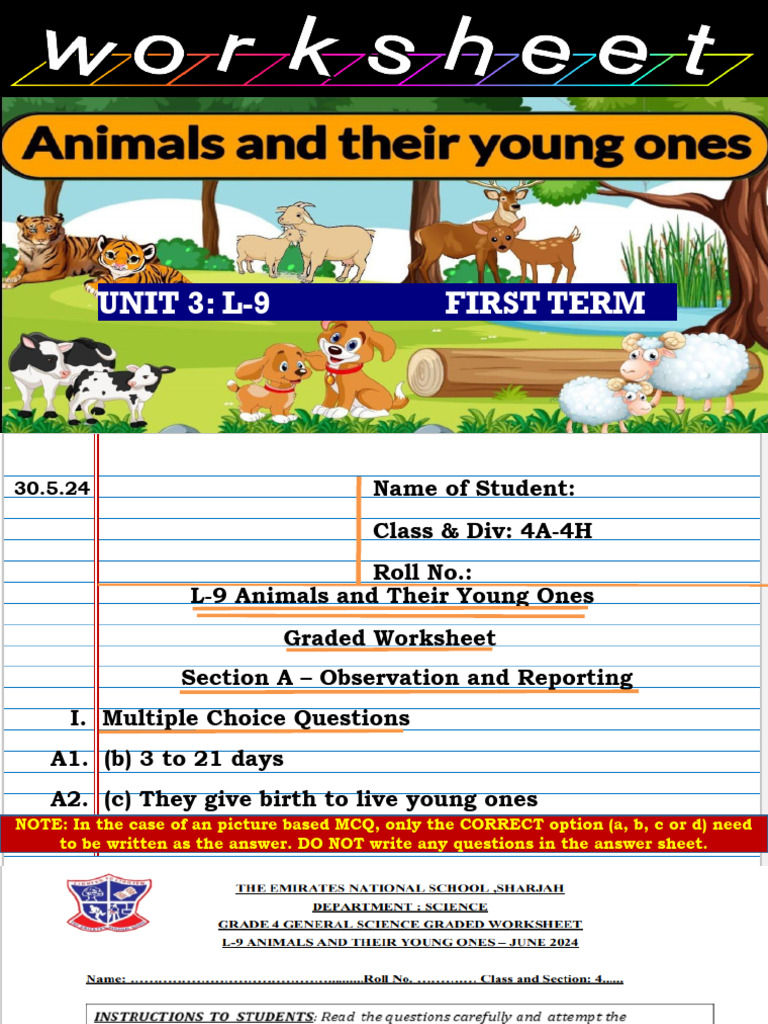 Worksheet Answer Key - GR4 L9 Animals and Their Young Ones | PDF | Frog ...
