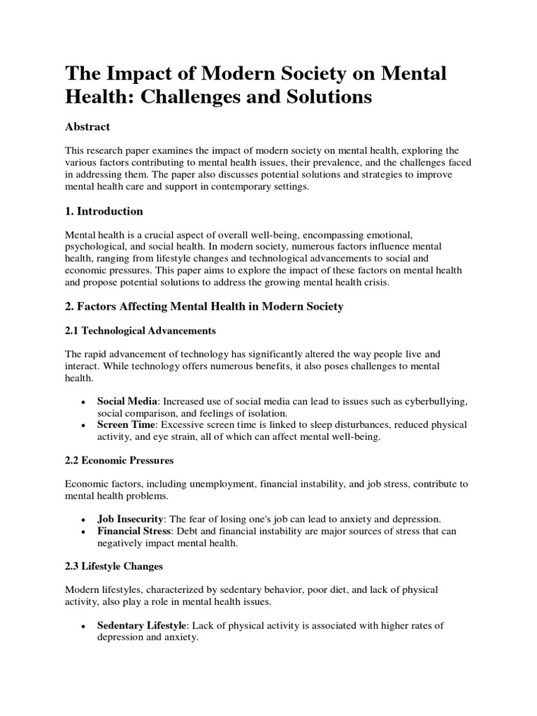 Modern Society's Impact on Mental Health | PDF | Mental Health | Mental ...