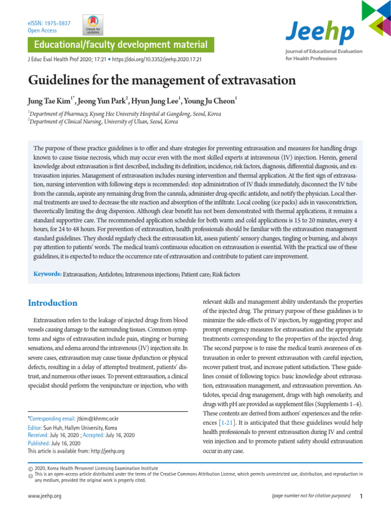 Guidelines for the Management of Extravasation PDF Intravenous