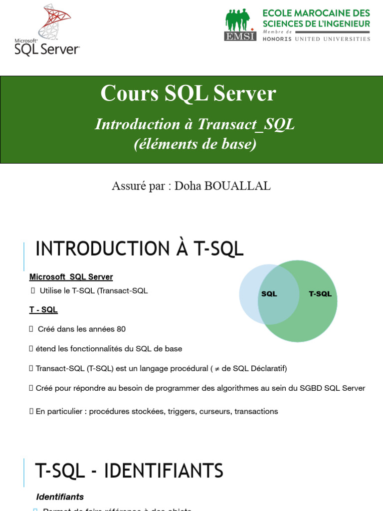 Introduction à Transact-SQL pour SQL Server | PDF | SQL | Génie logiciel