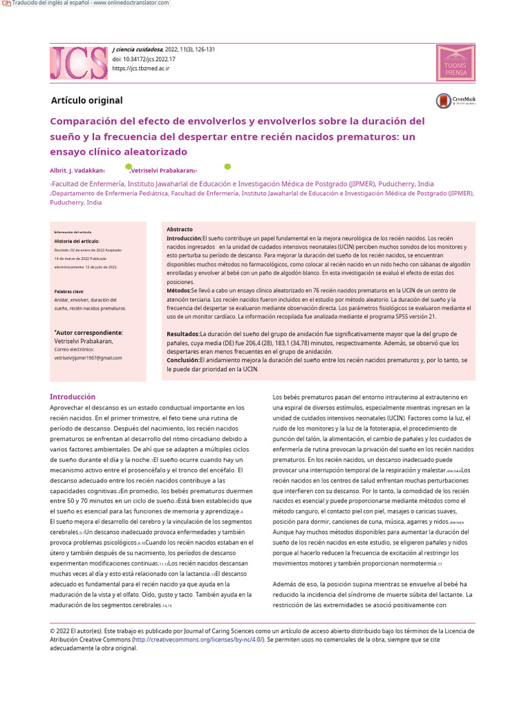 Comparison of The Effect of Nesting and Swaddling .En - Es | PDF ...