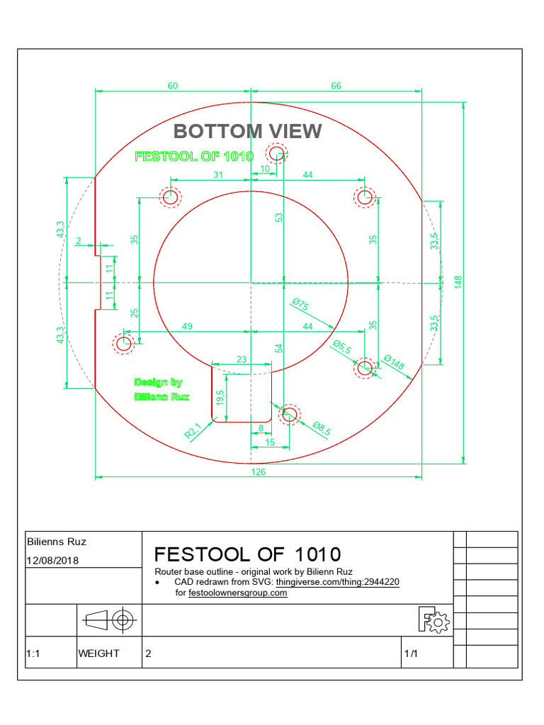 Festool 1010 Router Base CAD Outline | PDF