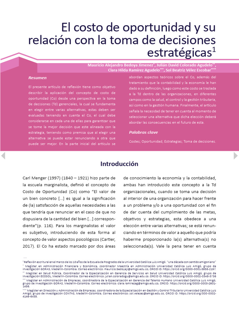 Costo de Oportunidad y Toma de Decisiones Estratégicas | PDF | Business ...
