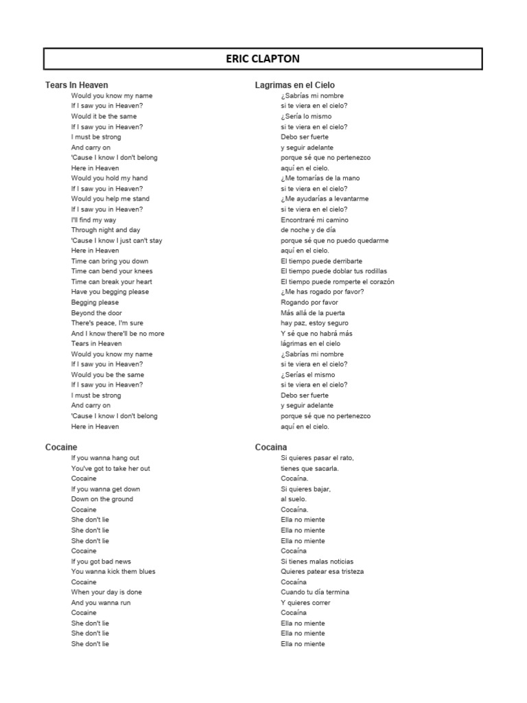Letras de Eric Clapton: Canciones Clásicas | PDF | Grabación de sonido