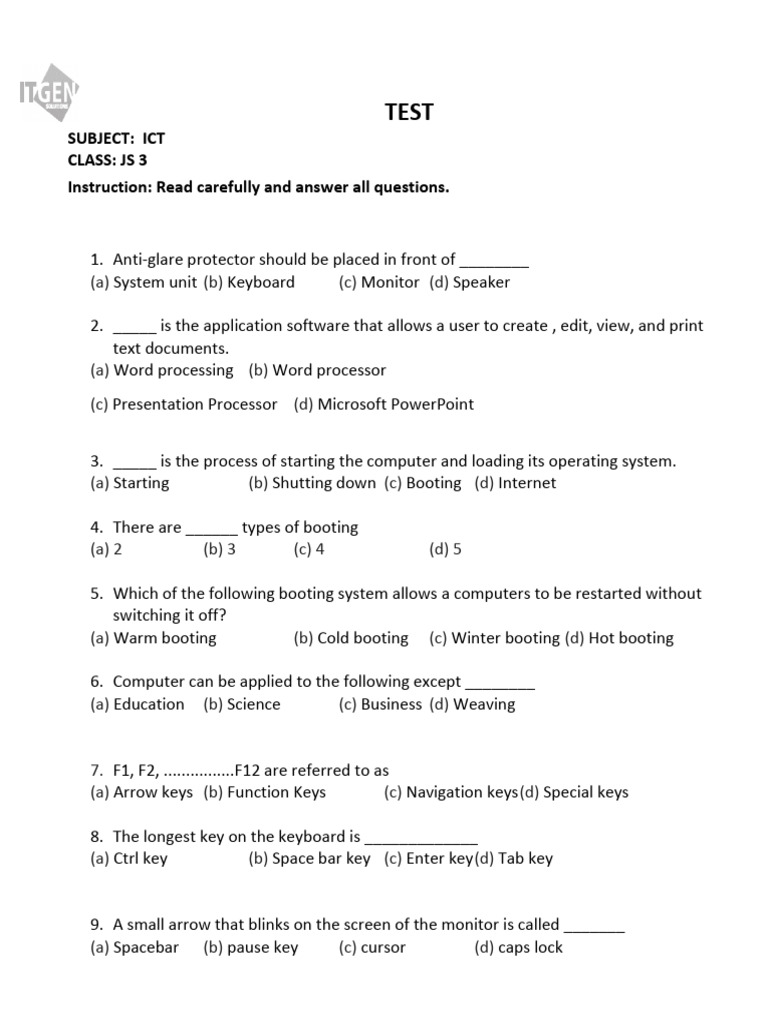 Olawunmi Omolola - MID TERM TEST | PDF | Computer Keyboard | Booting