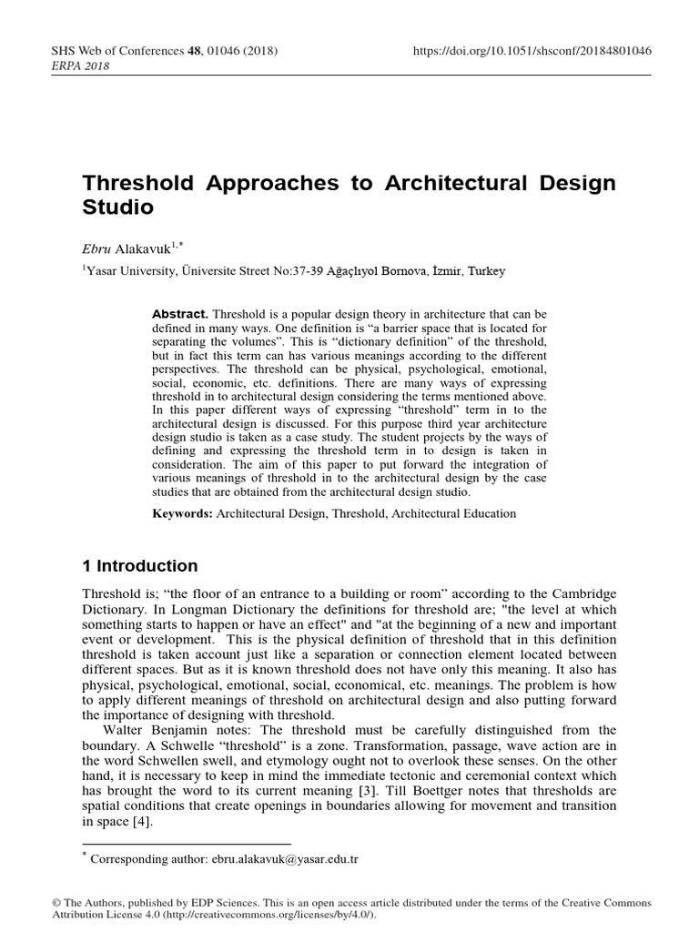 Exploring Thresholds in Architectural Design | PDF | Design | Space
