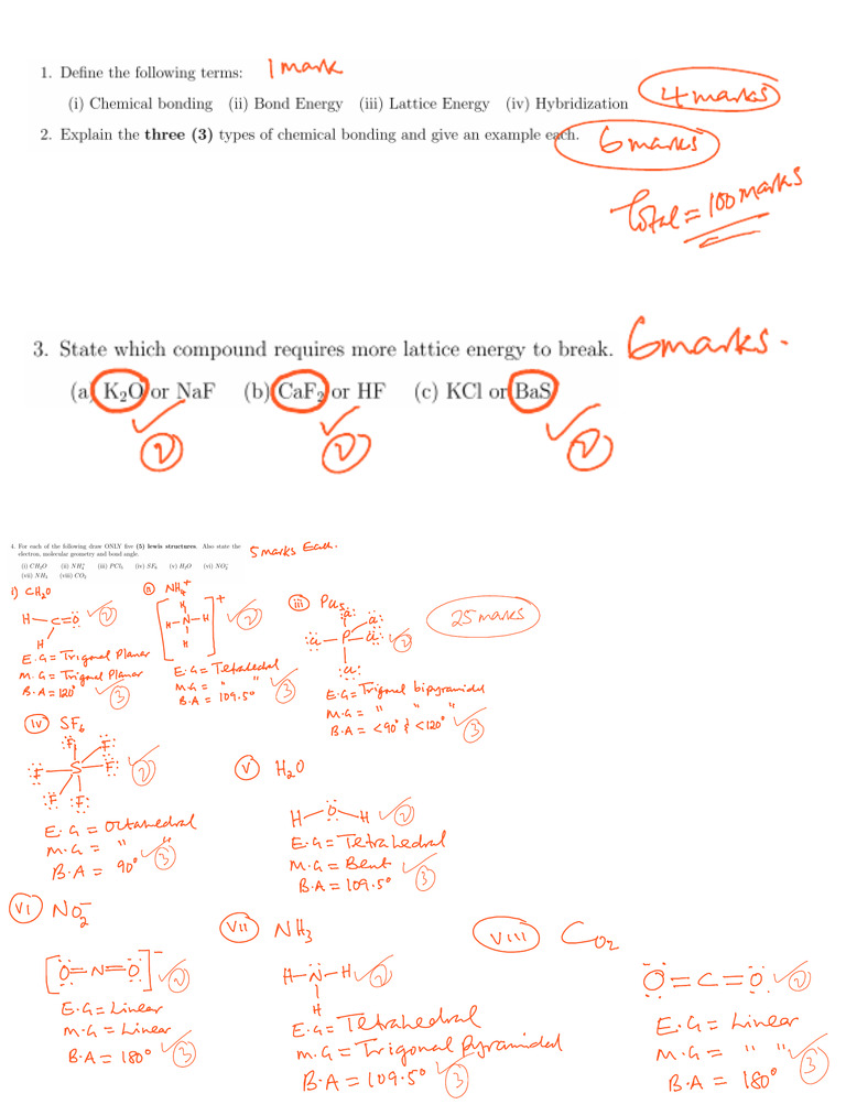 Chemistry Test 1 Marking Key Pdf