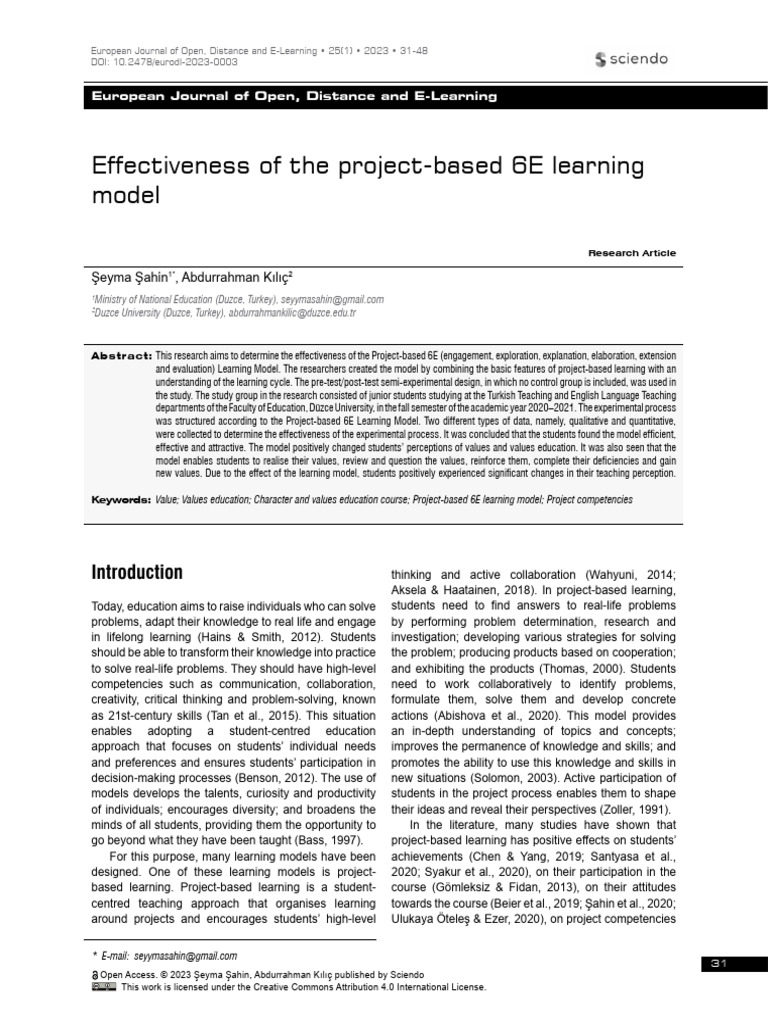 Project-Based 6E Learning Model Effectiveness | PDF | Project Based ...