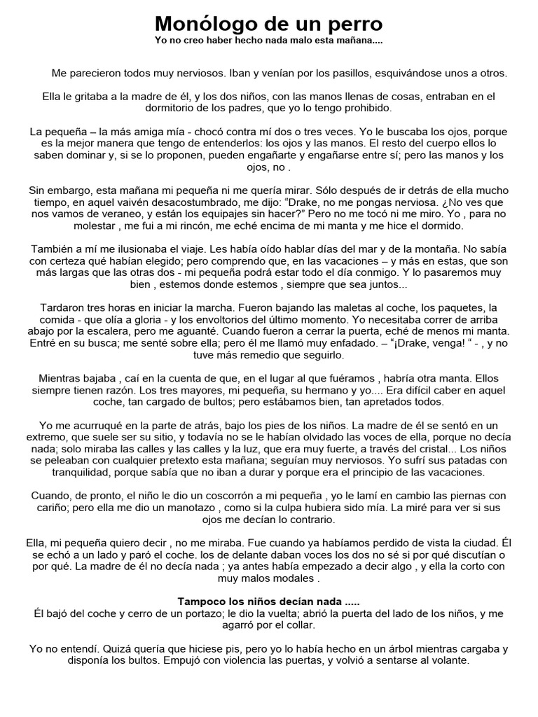Monólogo de un perro sobre vacaciones | PDF