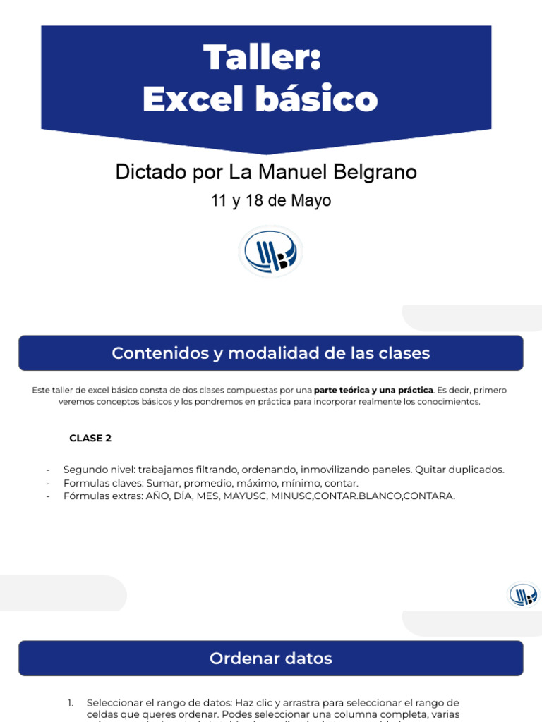 Taller_ Excel Básico CLASE 2 | Descargar gratis PDF | Microsoft Excel ...