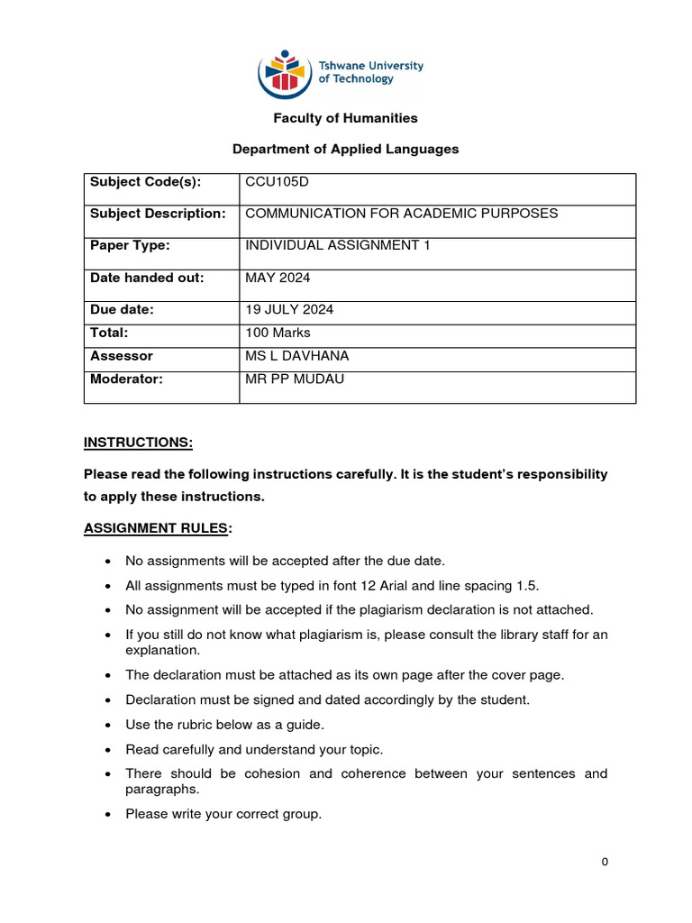 Ccu105d Assignment 1 2024 Final | PDF | Cost Of Living | Plagiarism