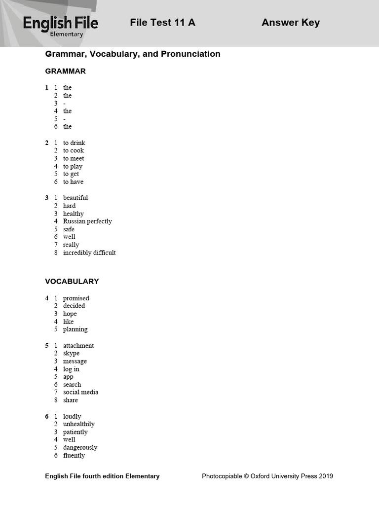 English File 11A Answer Key | PDF | English Language | Vocabulary