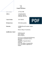 Joseph Paul Burns CV for plastering and construction work