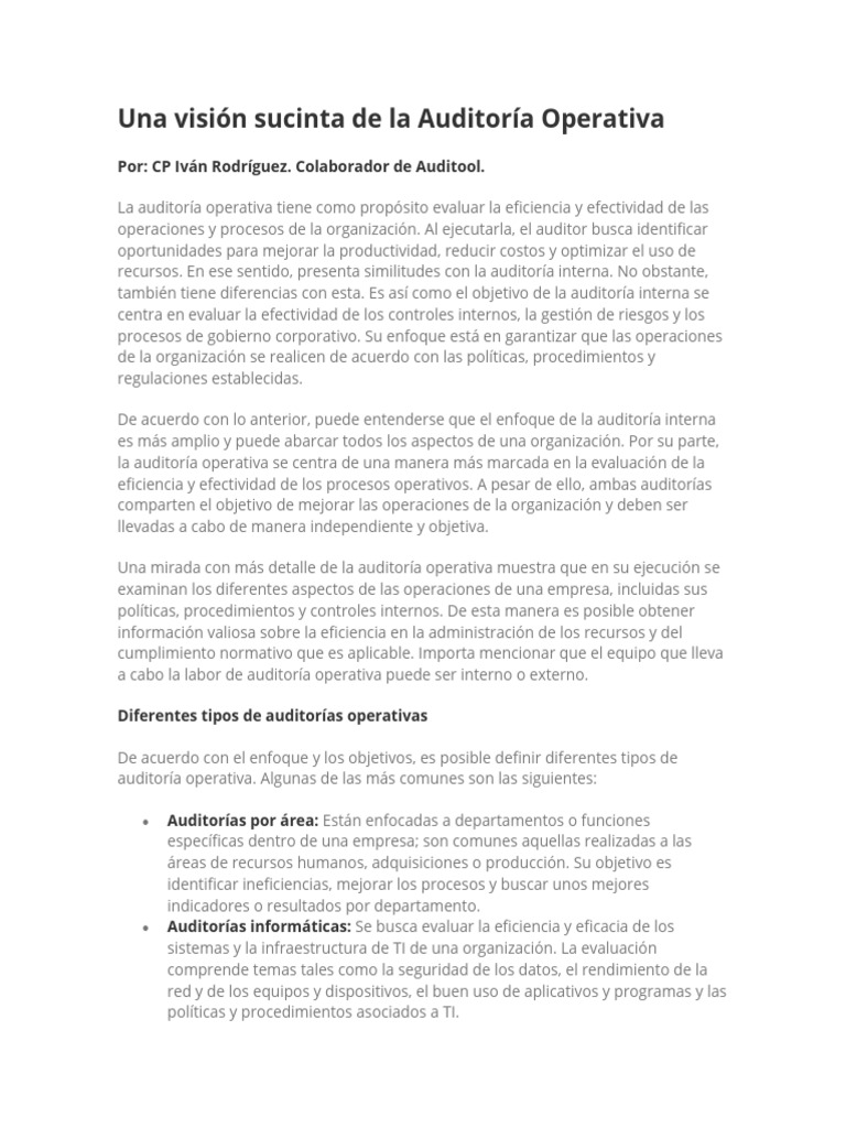 Una Visión Sucinta de La Auditoría Operativa | PDF | Auditoría | Evaluación