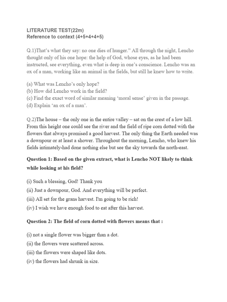 (24-25) LITERATURE TEST (22 M) ENGLISH TUITION | PDF | Pet