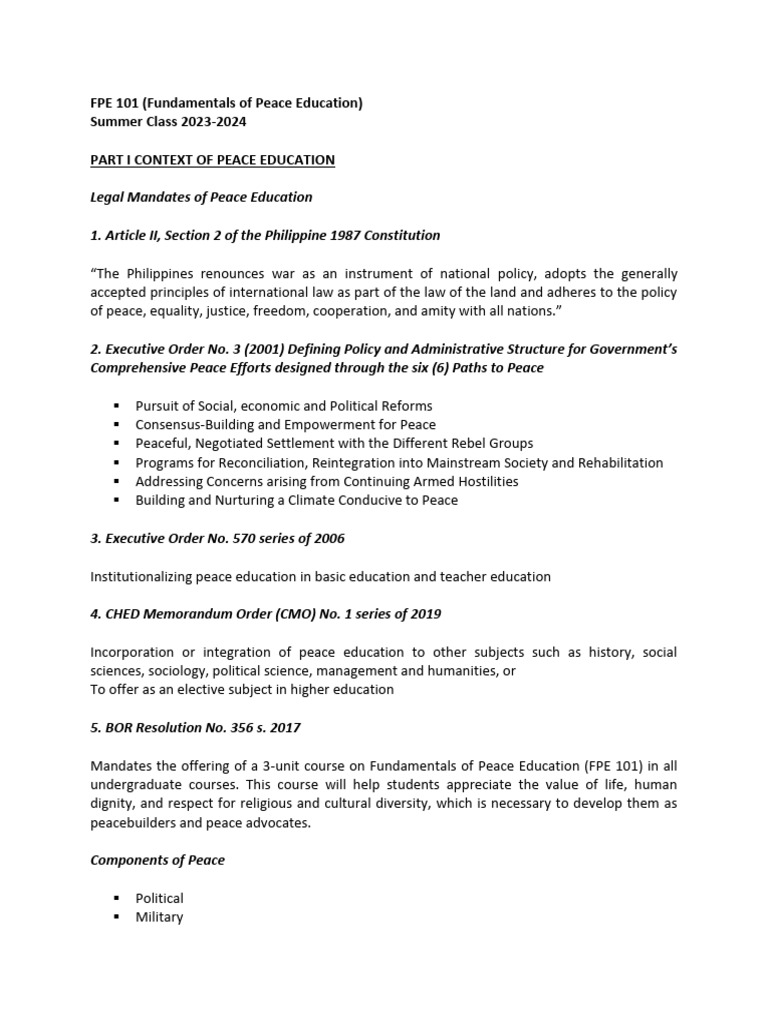 Fundamentals of Peace Education Overview | PDF | Peace | Liberal Arts ...
