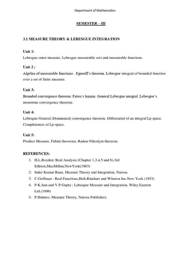 M.SC Mathematics Syllabus III &IV Sem Syllabus W.E.F 2018-19 | PDF ...