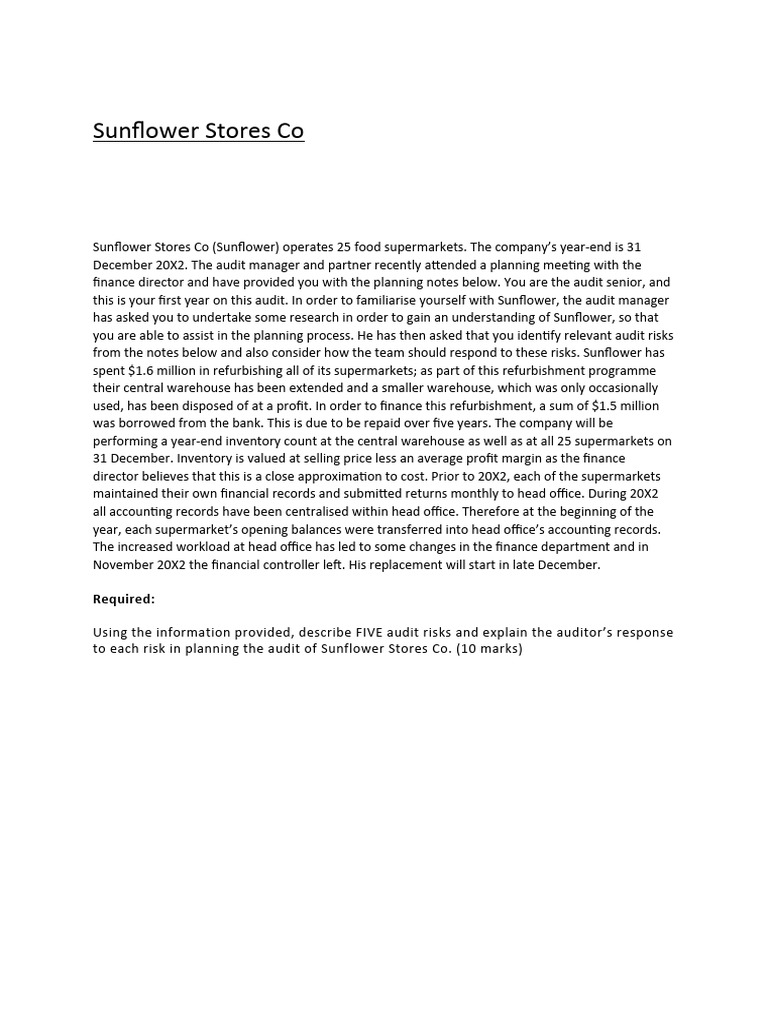 Sunflower Stores Co | PDF | Inventory | Audit