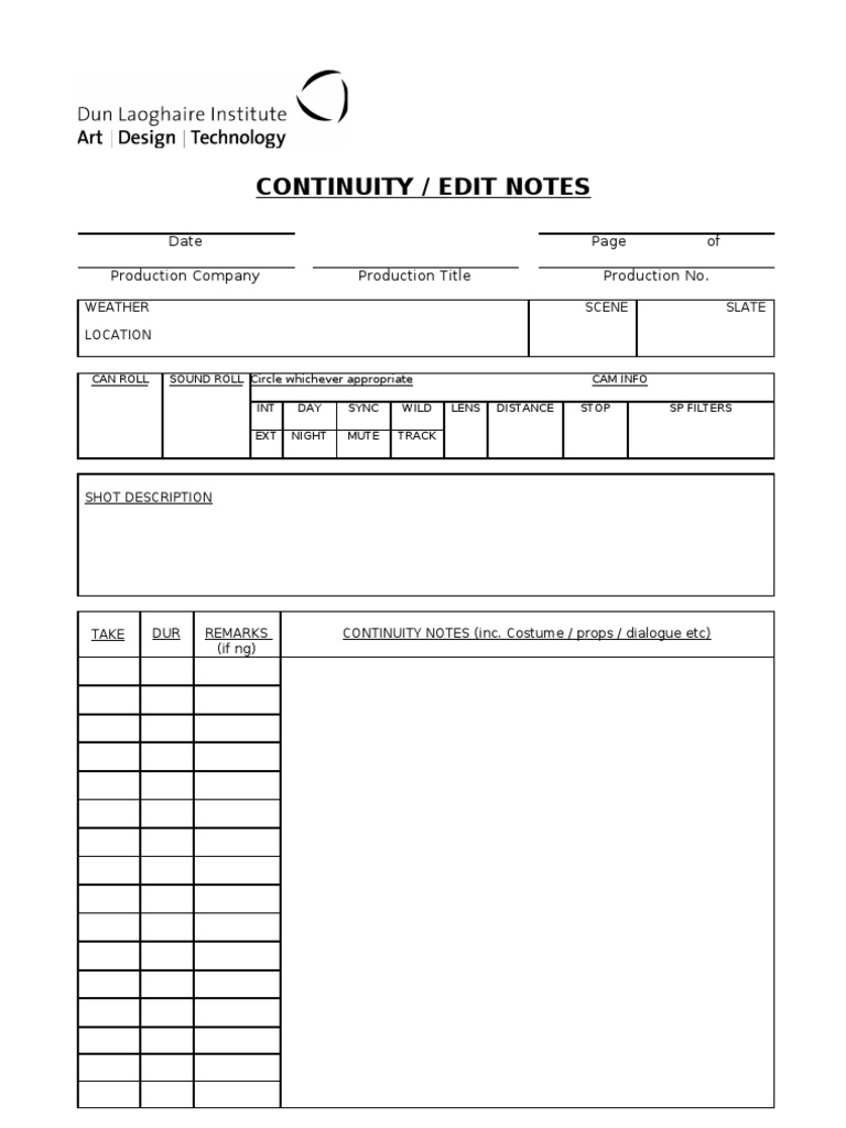 Continuity Book Template