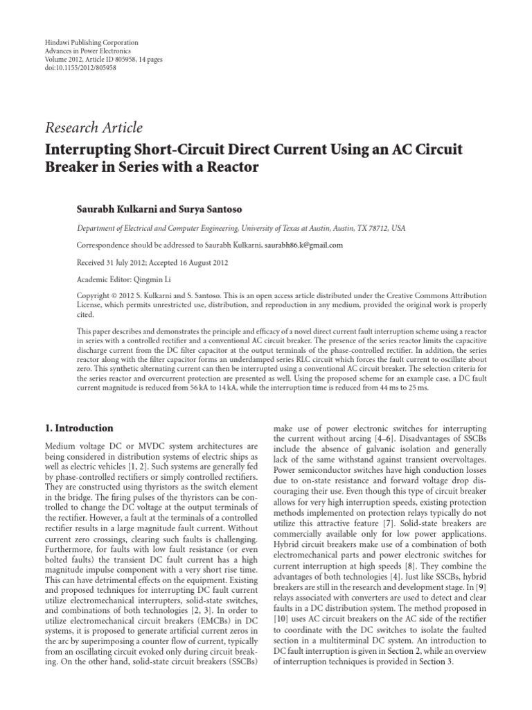 Interrupting SC DC Using An AC CB in Series With A Reactor | PDF ...