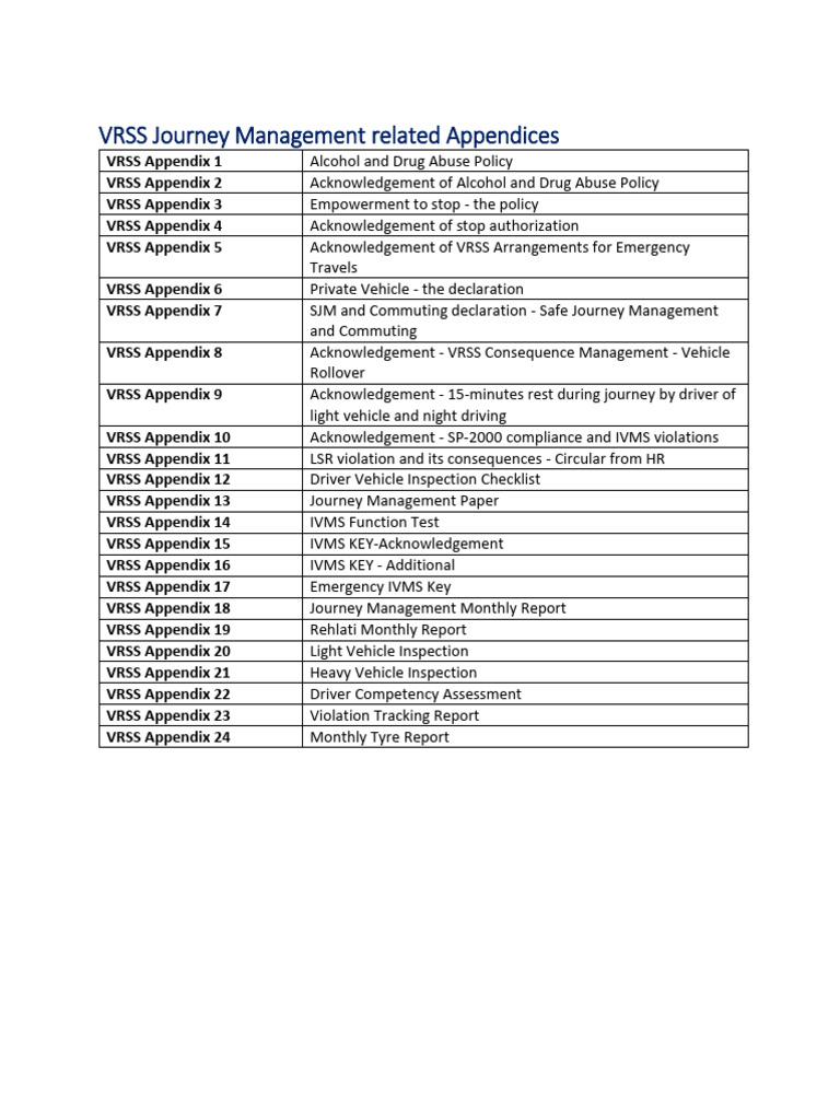VRSS Journey Management Policies & Acknowledgements | PDF | Brake ...