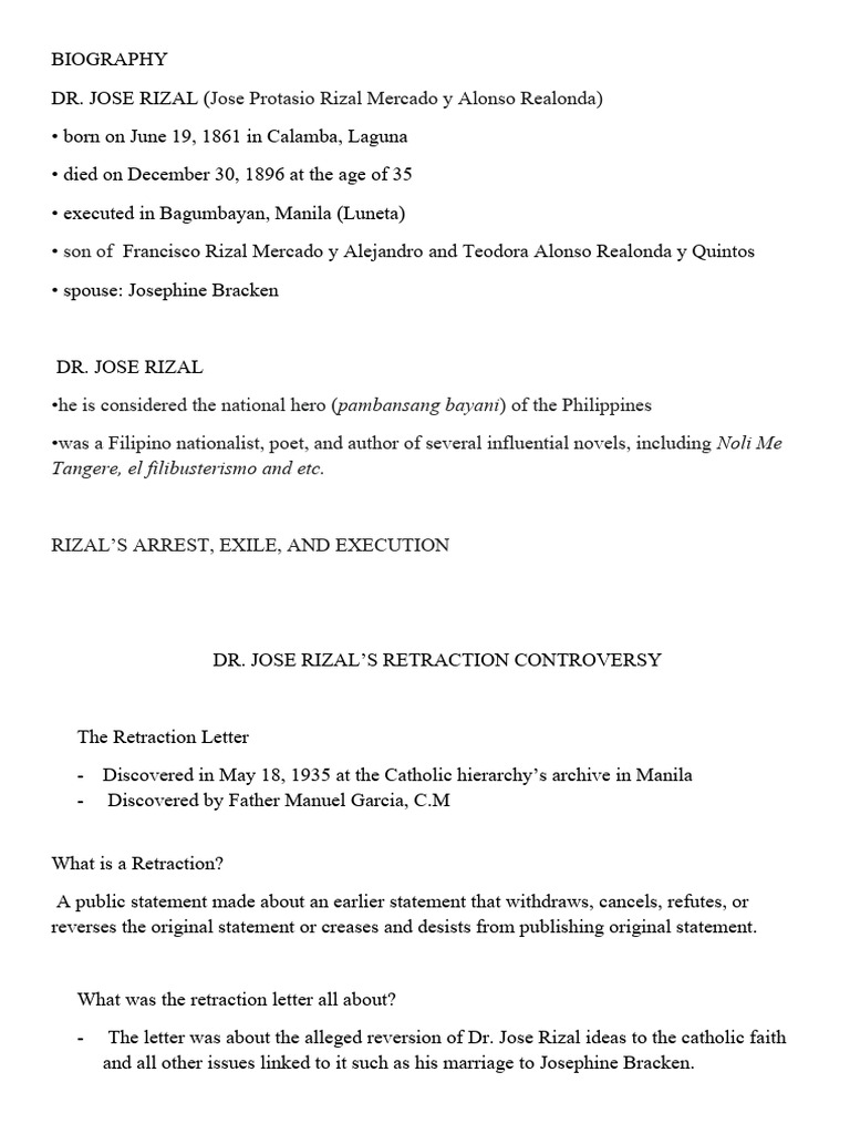 Dr. Jose Rizal: Life, Death, and Retraction | PDF