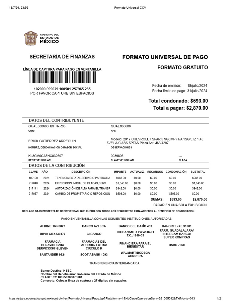 Formato Universal CCV555555555 | PDF | Bancos | Finanzas personales